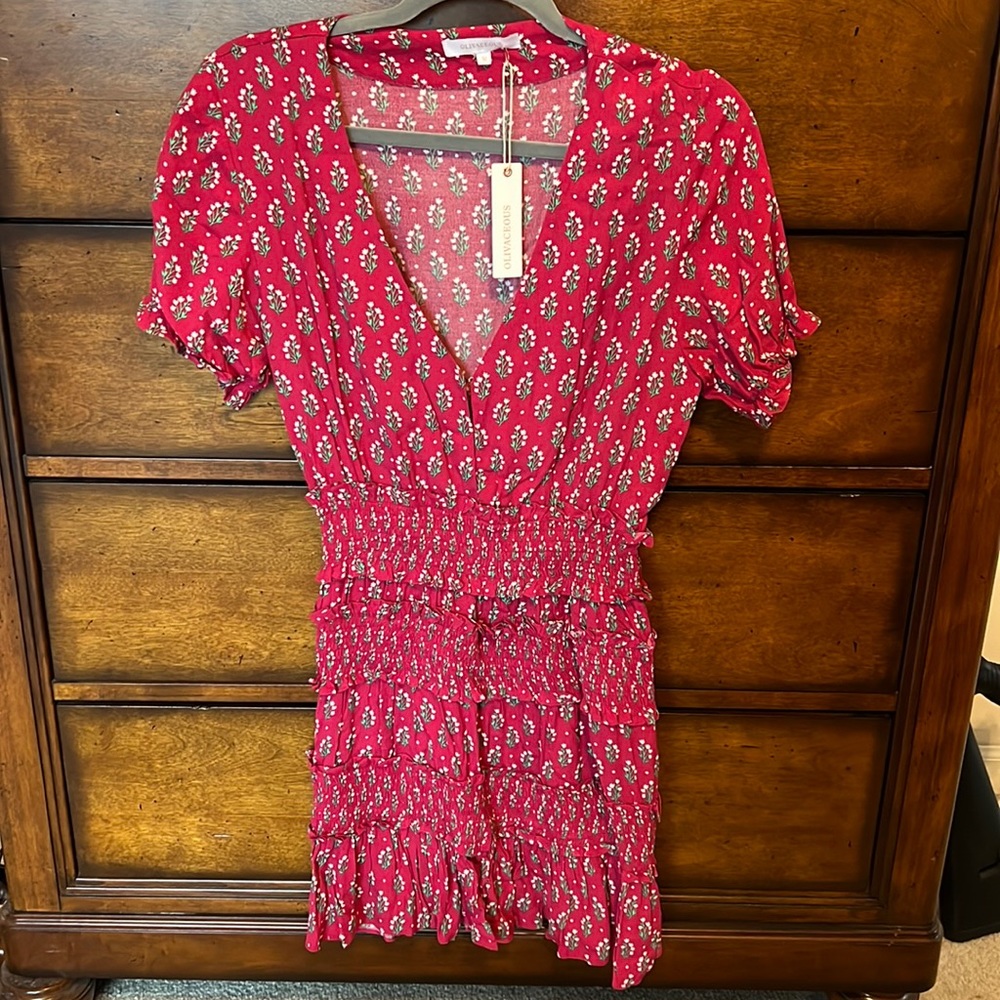 VICI - Olivaceous magenta floral smocked dress